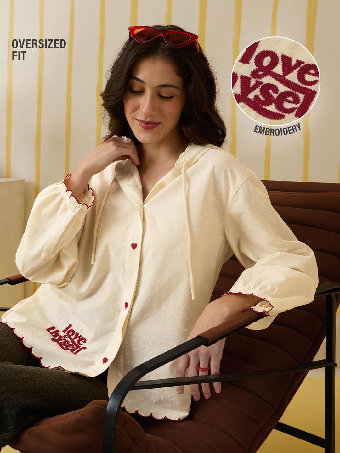 Hooded Shirt: Love Thyself Women Oversized Shirts