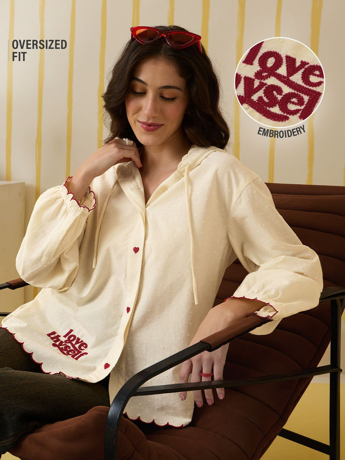 Hooded Shirt: Love Thyself Women Oversized Shirts