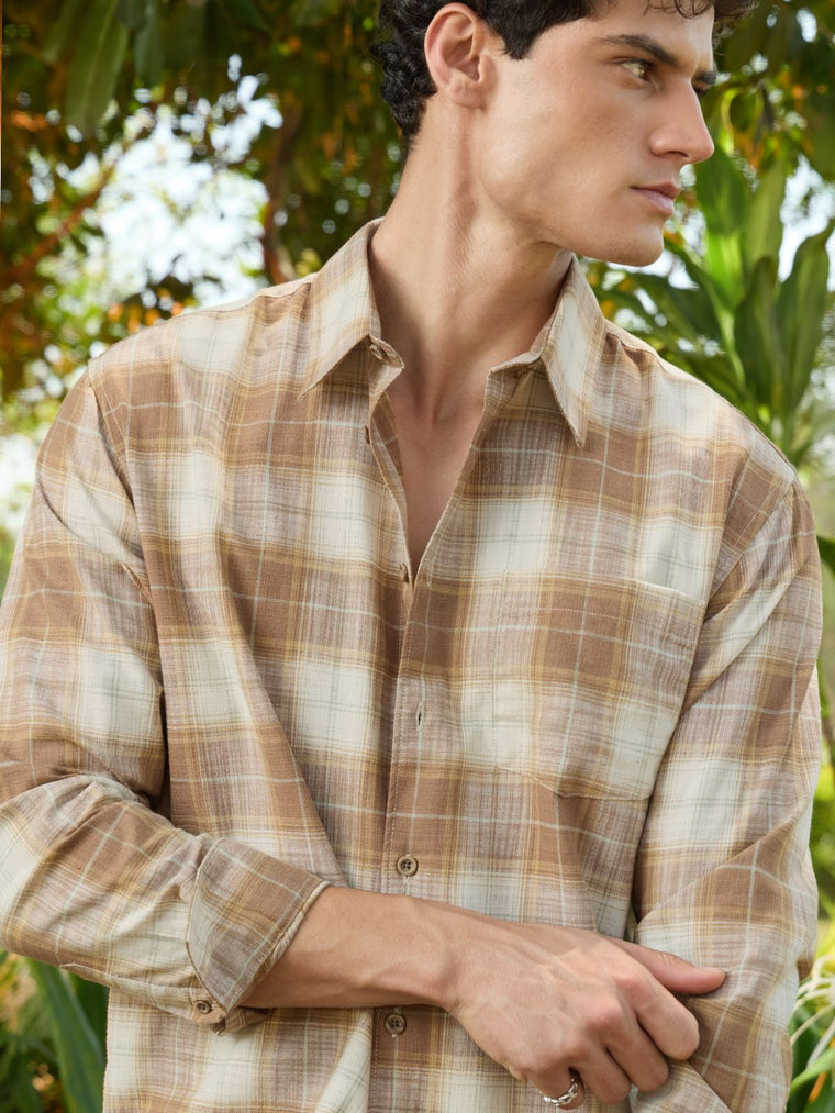 Plaid Shirt: Ochre Men Relaxed Shirts