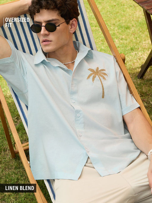 Cotton-Linen: Palm Tree Oversized Shirts