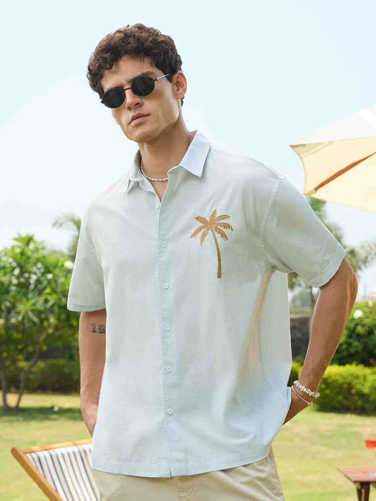Cotton-Linen: Palm Tree Oversized Shirts