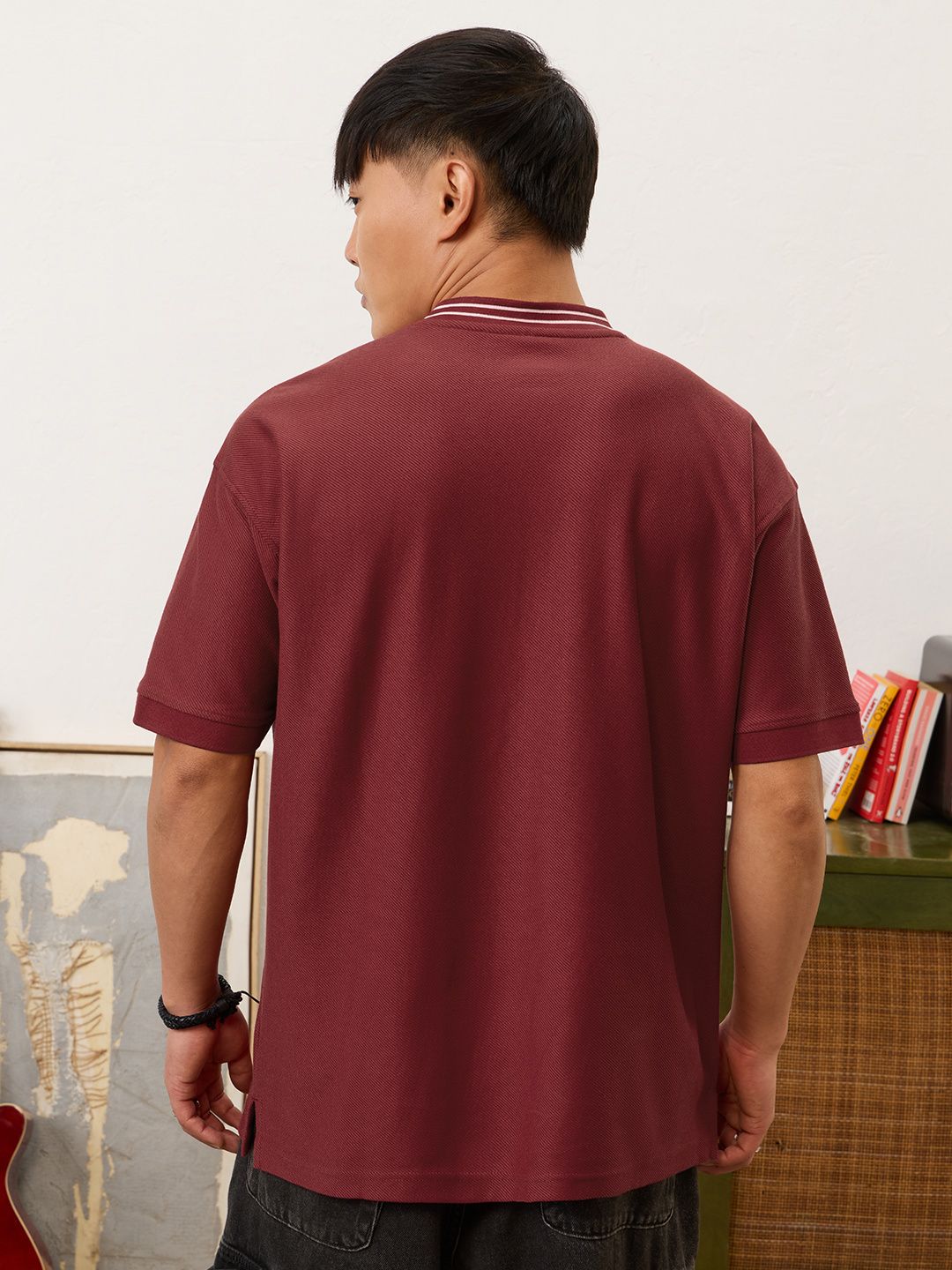 Textured T-shirt: Red League Oversized T-Shirts