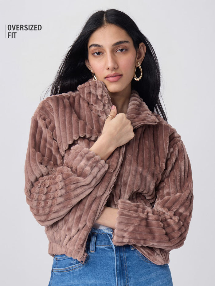 Textured Jacket: Dusky Rose Women Oversized Jackets