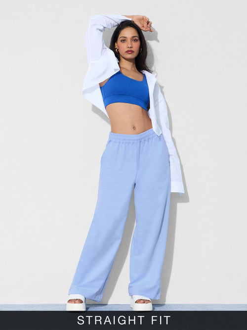 Core Solid Joggers: Powder Blue Women Straight Joggers