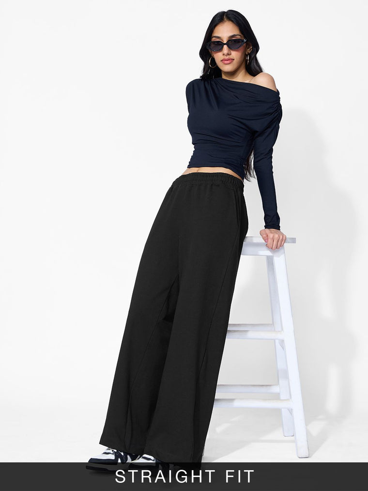 Core Solid Joggers: Inky Black Women Straight Joggers