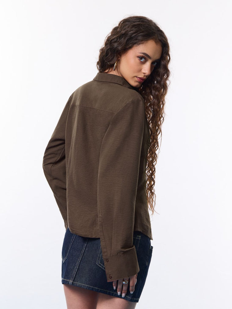 Tailored Solids: Dark Chocolate Women Fitted Shirts