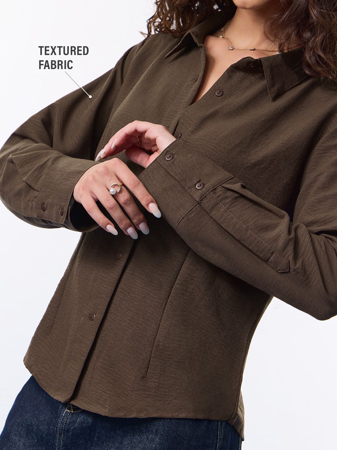 Tailored Solids: Dark Chocolate Women Fitted Shirts