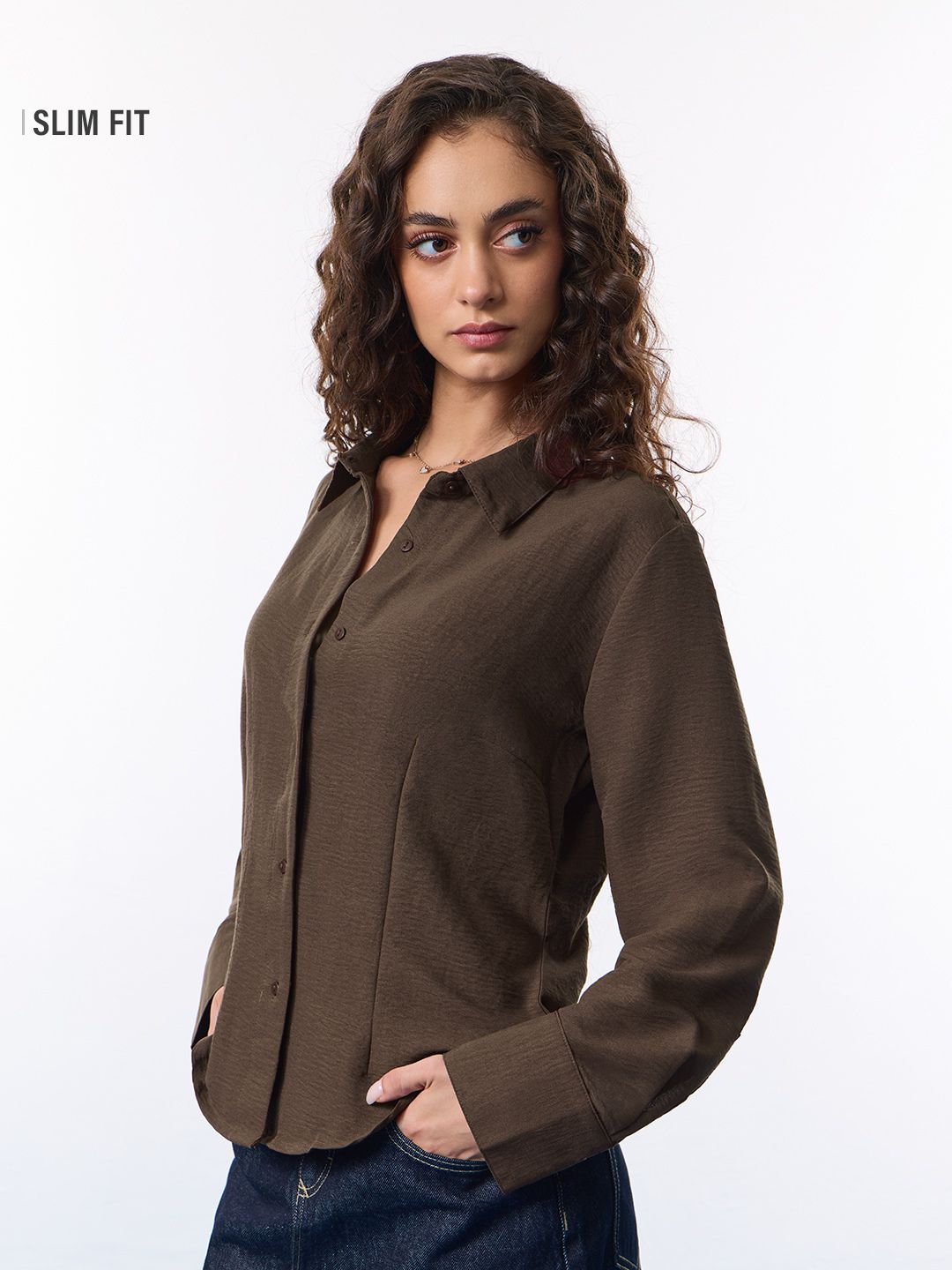 Tailored Solids: Dark Chocolate Women Fitted Shirts