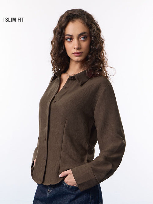 Tailored Solids: Dark Chocolate Women Fitted Shirts