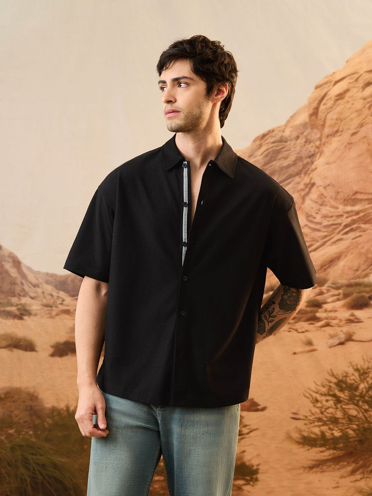 Oversized Shirt: Dark Coal Men Textured Shirts