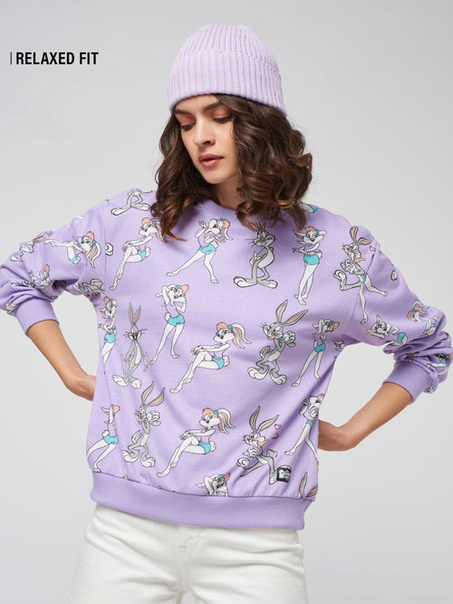 Looney Tunes: Bugs And Lola Pattern Women Relaxed Sweatshirts