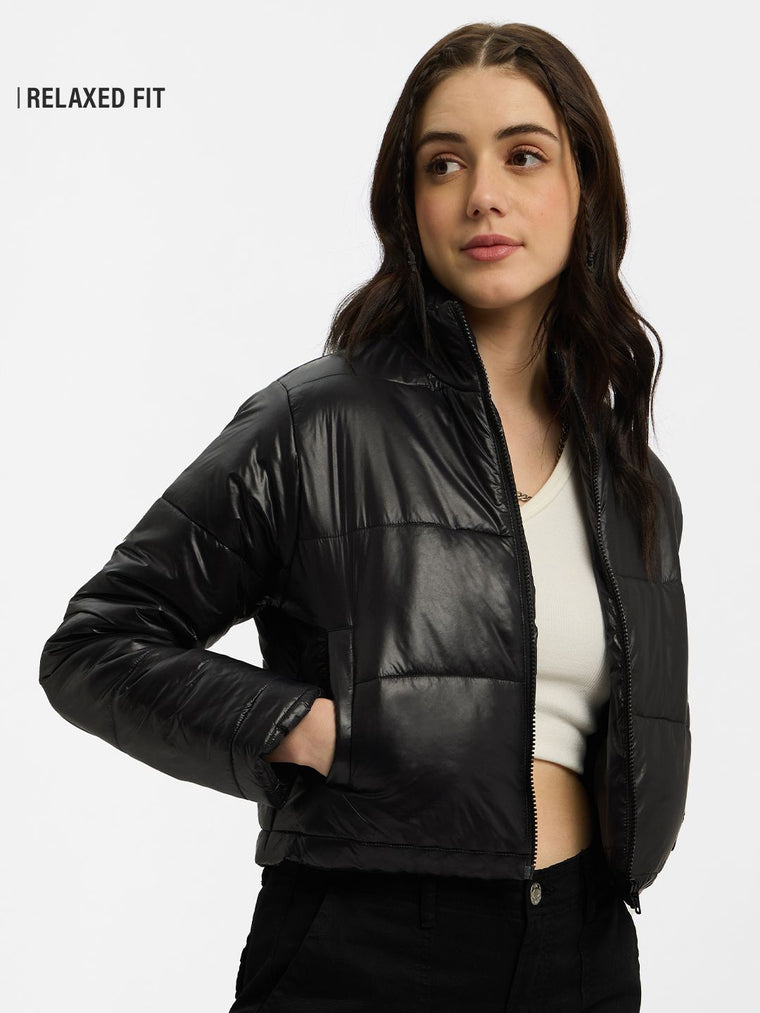 Solids: Black Women Puffer Jackets