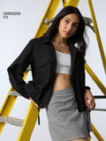 Cotton Linen Shacket: Carbon Black Women Shackets