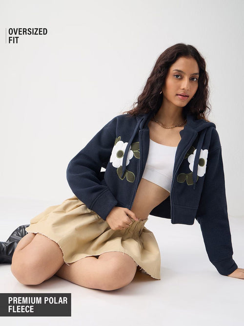 Polar Fleece Hoodies: Mystic Bloom Women Cropped Zipper Hoodies