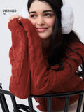 Cable-Knit Sweater: Flame Women Oversized Sweaters