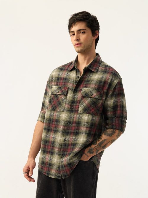 Plaid Shirt: Coffee Men Relaxed Shirts