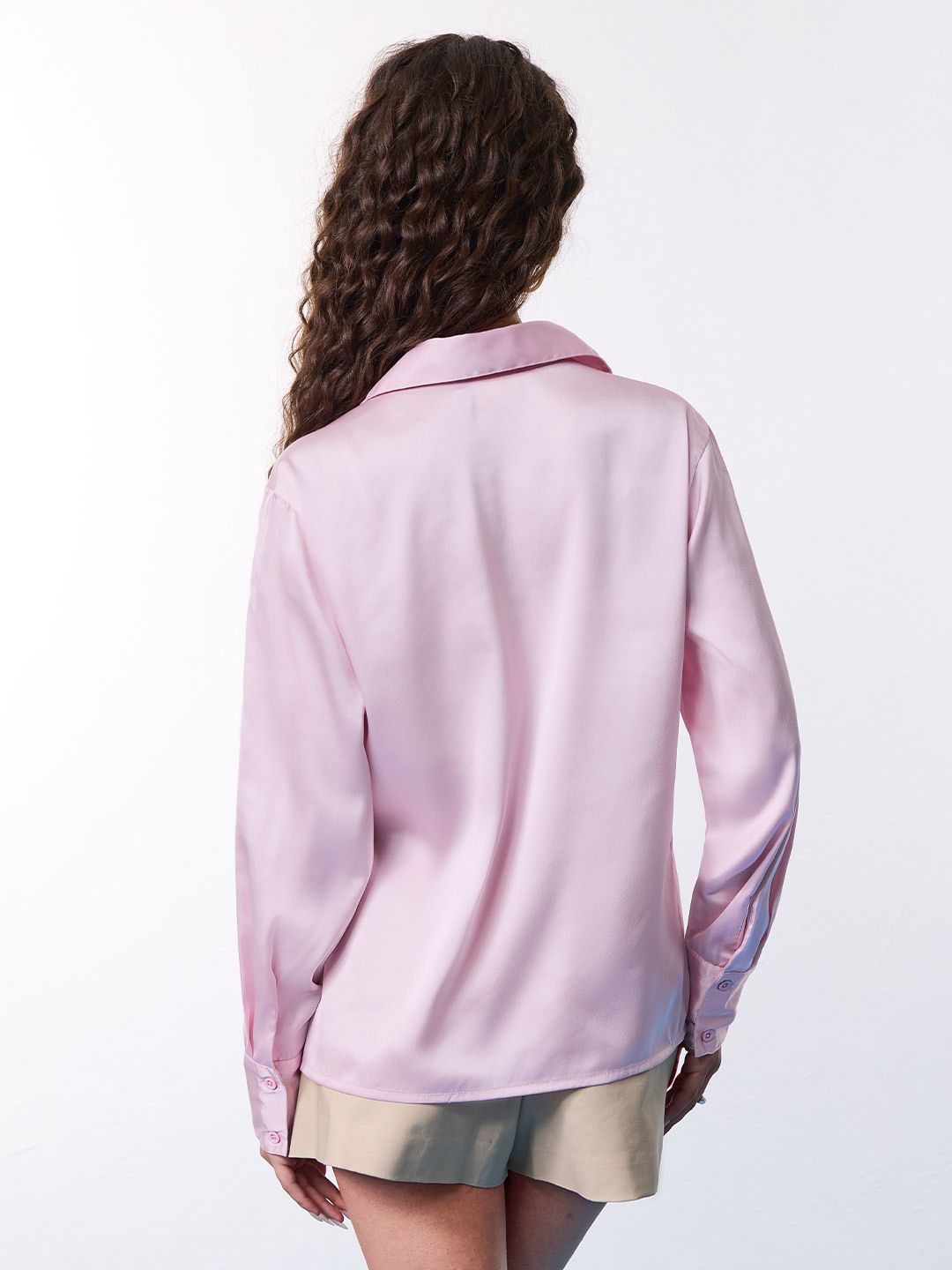 Satin Solid Shirt: Carnation Women Relaxed Shirts