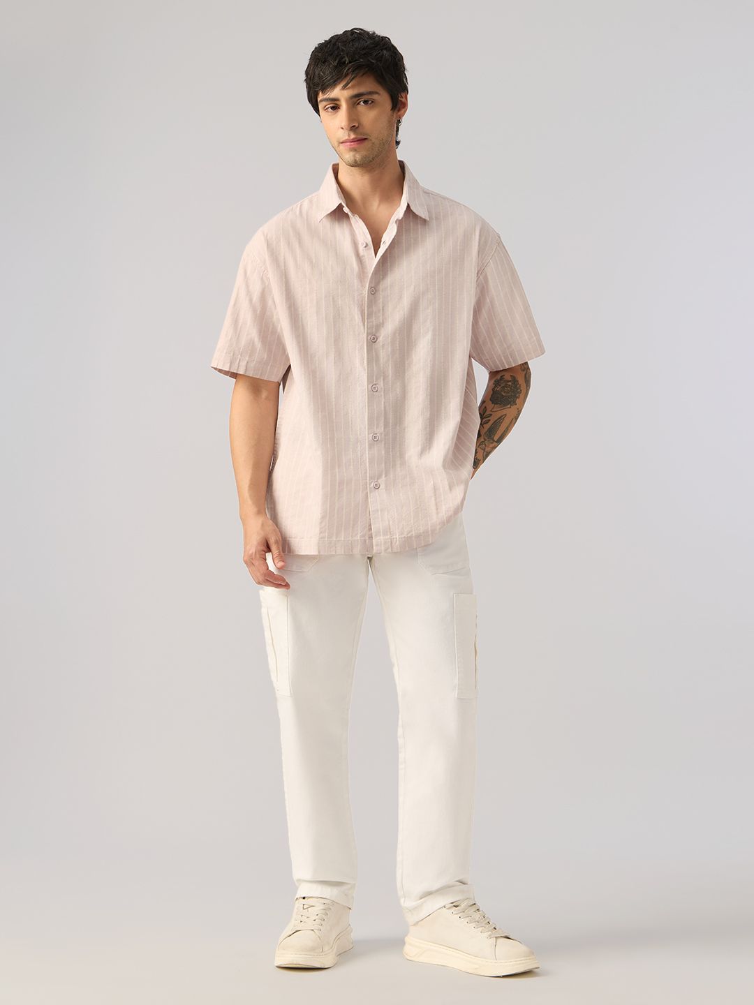 Cotton Linen: Light Mauve Cotton Linen Shirts