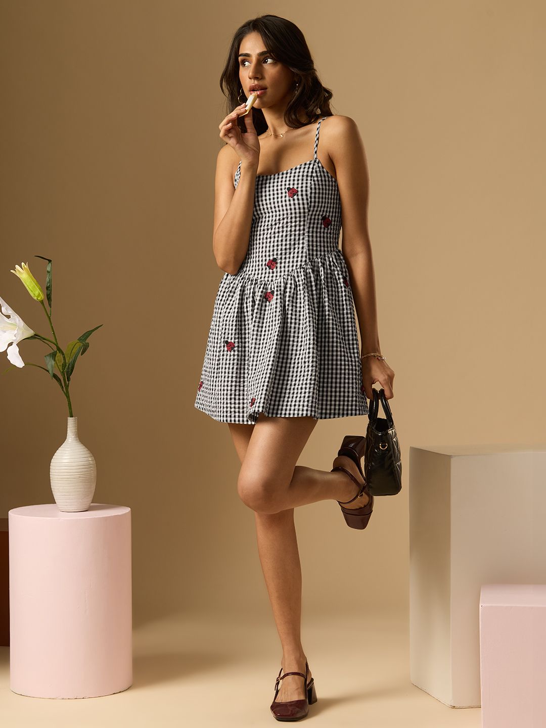 Corset Gingham Dress: Ladybug Women Fashion Dresses