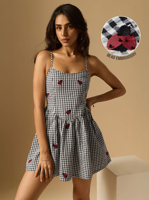 Corset Gingham Dress: Ladybug Women Fashion Dresses