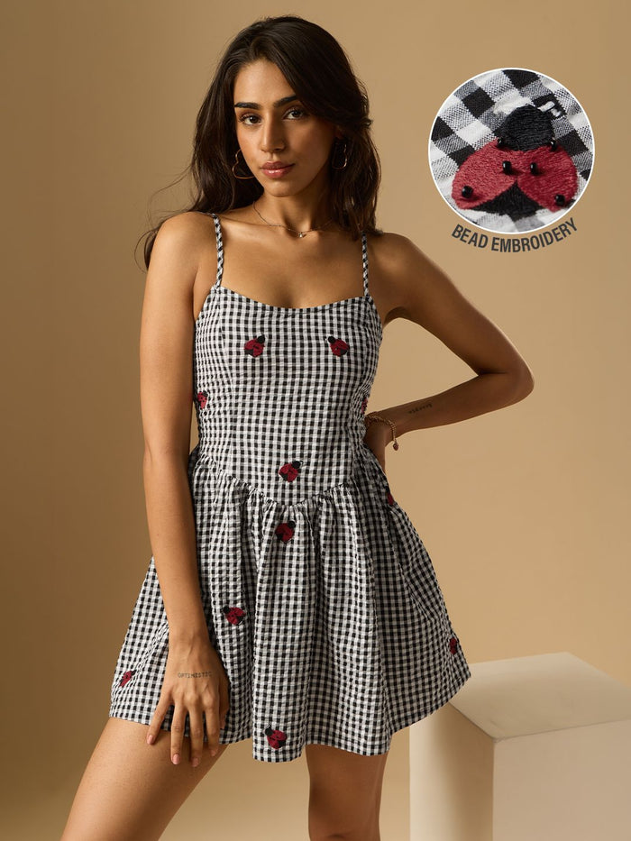 Corset Gingham Dress: Ladybug Women Fashion Dresses