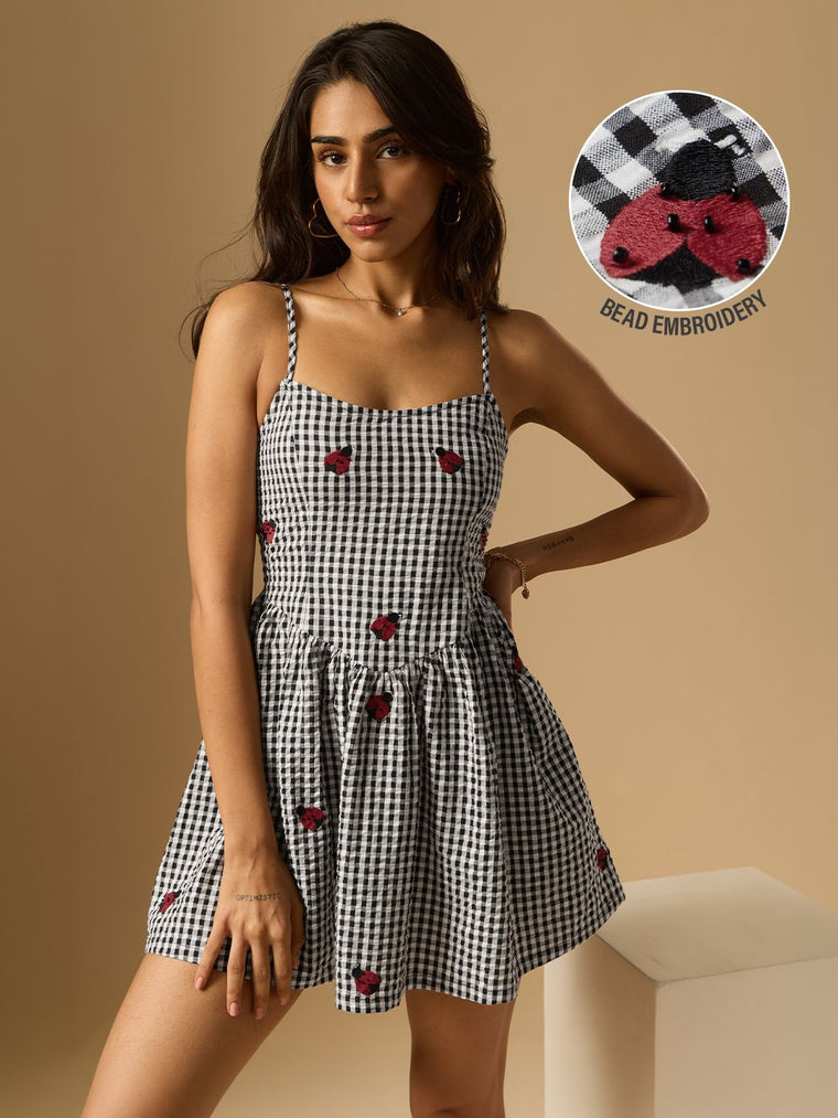 Corset Gingham Dress: Ladybug Women Fashion Dresses