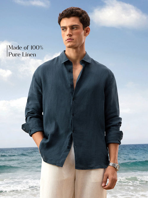 Luxe Linen Shirt: Midnight Blue 100% Linen Shirts