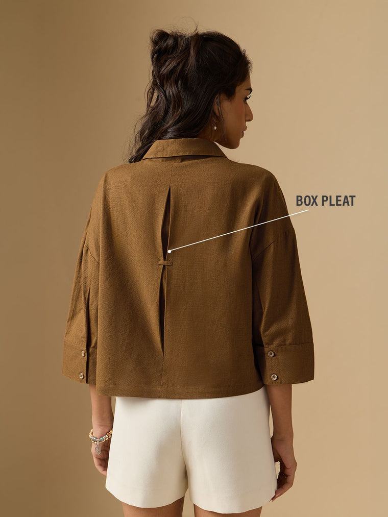 Cotton Linen Shirt: Brown Paisley Women Super Oversized Shirts