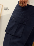 Straight-Fit Pants: Navy Blue Men Cargo Pants