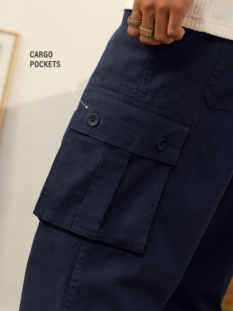Straight-Fit Pants: Navy Blue Men Cargo Pants