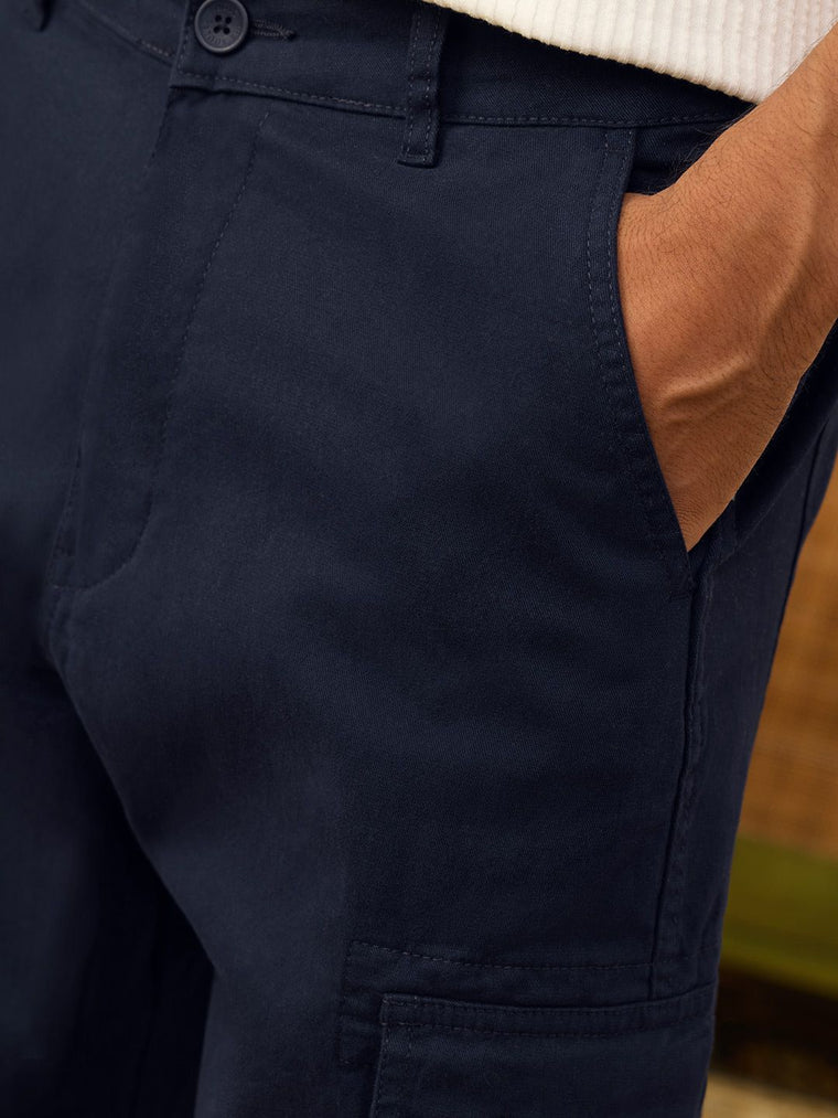 Straight-Fit Pants: Navy Blue Men Cargo Pants