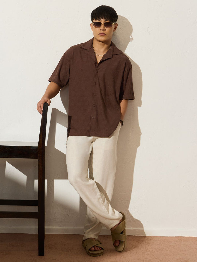 Oversized Shirt: Deep Mocha Men Textured Shirts