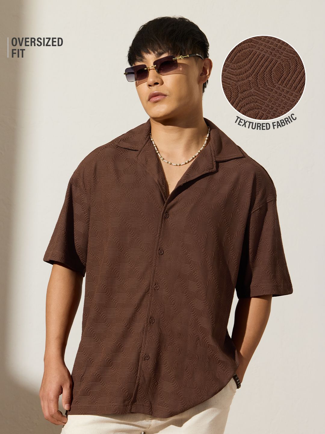 Oversized Shirt: Deep Mocha Men Textured Shirts