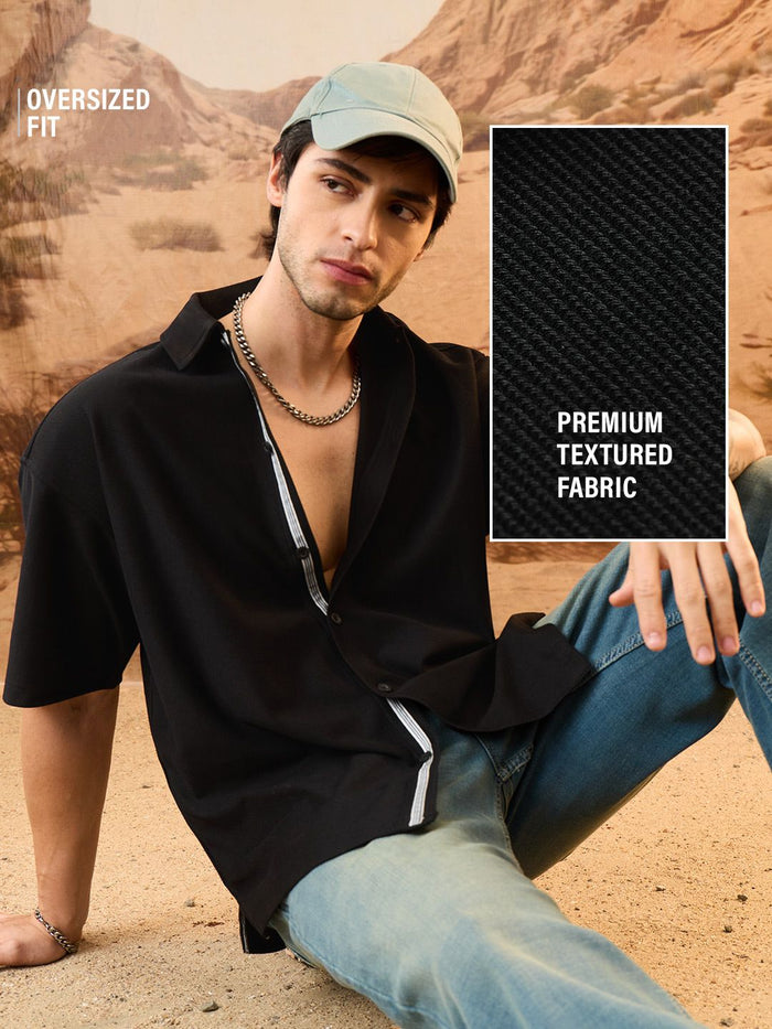 Oversized Shirt: Dark Coal Men Textured Shirts