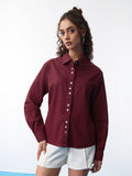 Easy Solids: Merlot Women Relaxed Shirts
