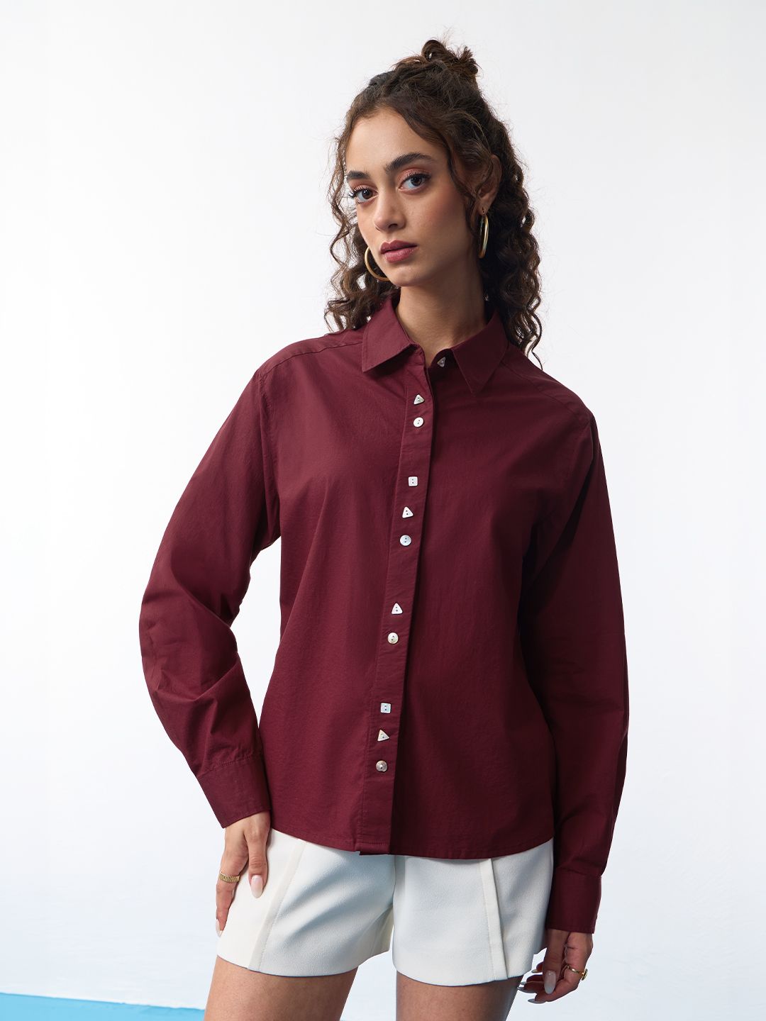 Easy Solids: Merlot Women Relaxed Shirts