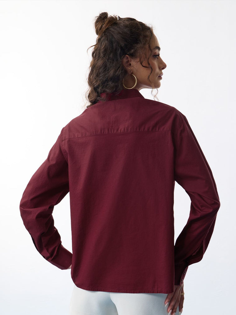 Easy Solids: Merlot Women Relaxed Shirts