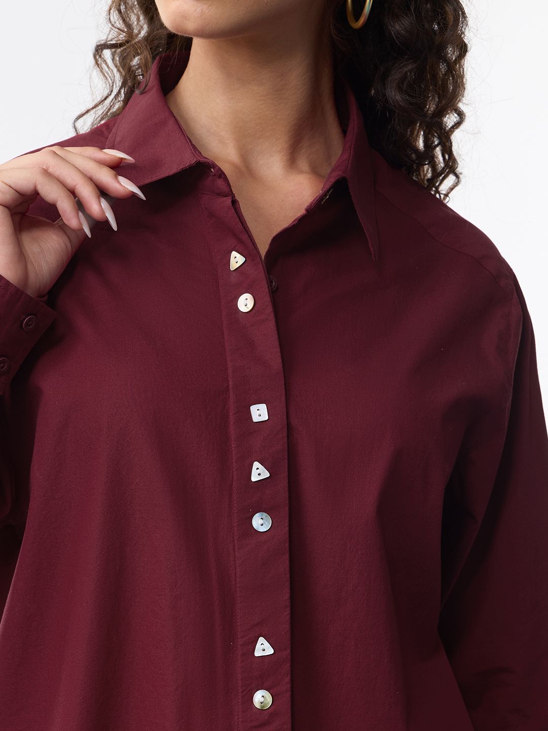 Easy Solids: Merlot Women Relaxed Shirts