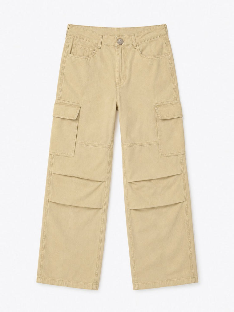 Baggy Fit Denim: CrÃ¨ma Men Cargo Jeans