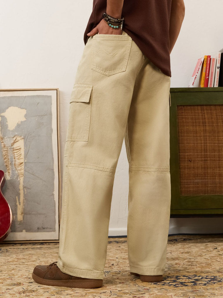 Baggy Fit Denim: CrÃ¨ma Men Cargo Jeans
