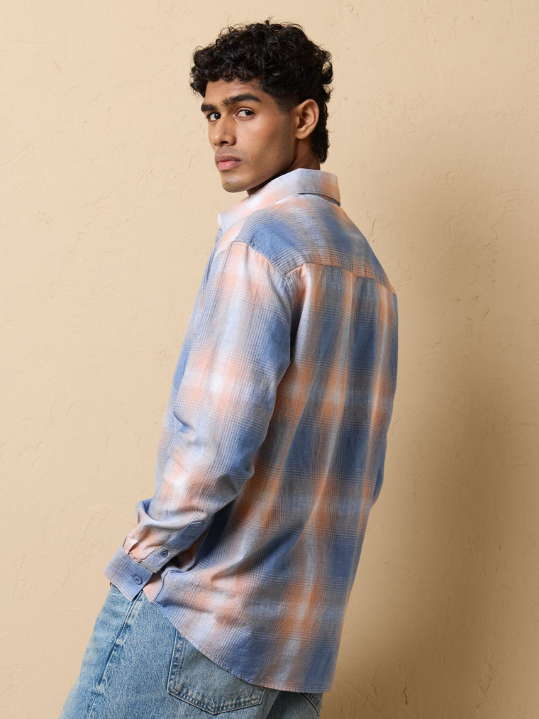 TSS Originals: Peach Plaid Men Relaxed Shirts