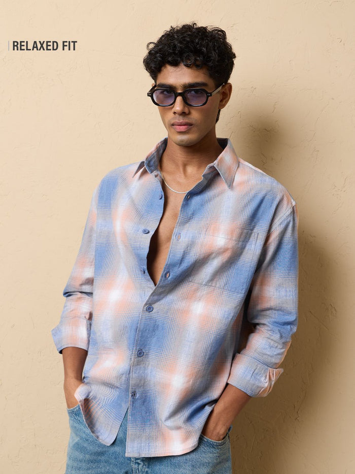 TSS Originals: Peach Plaid Men Relaxed Shirts