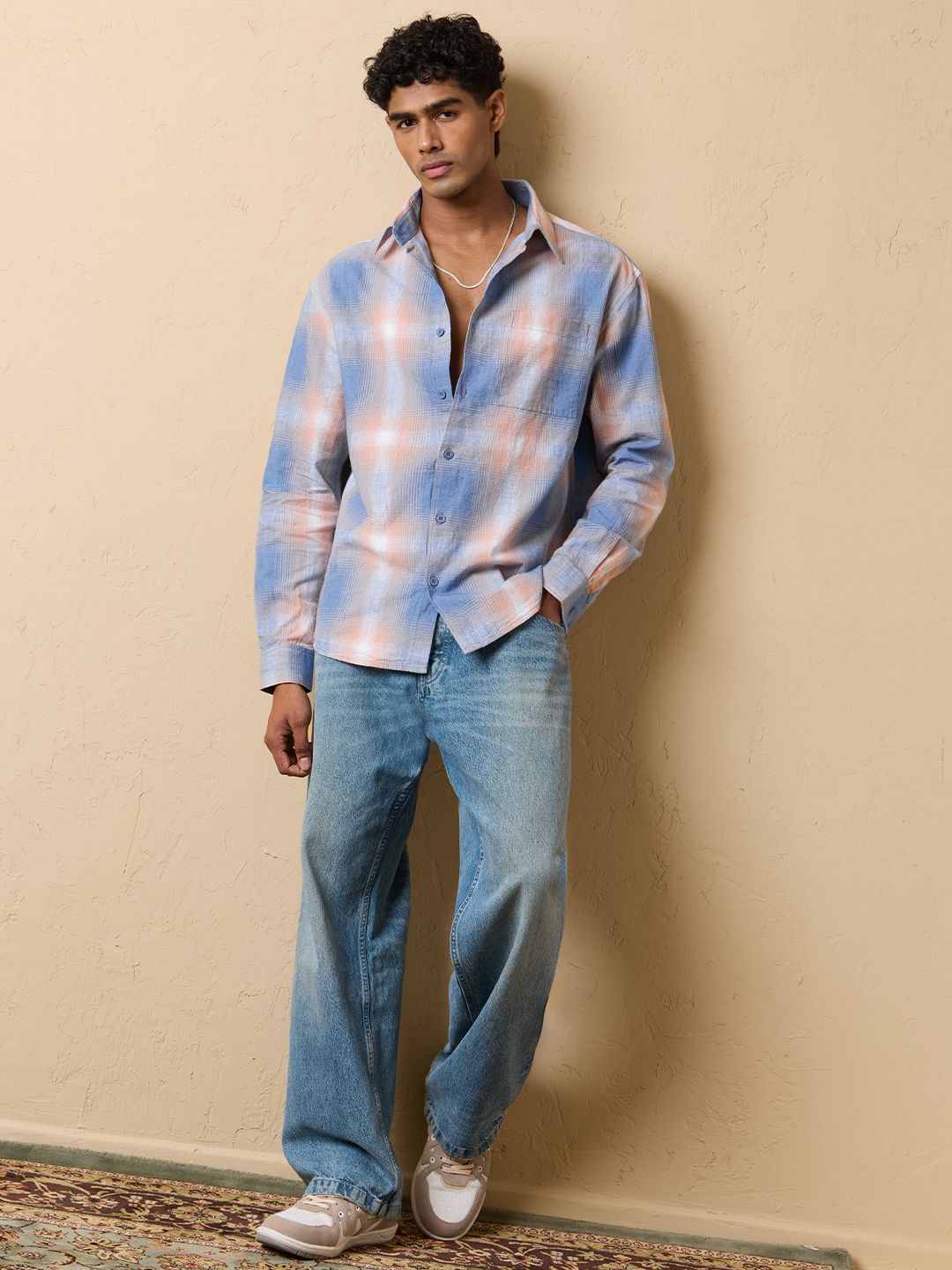 TSS Originals: Peach Plaid Men Relaxed Shirts