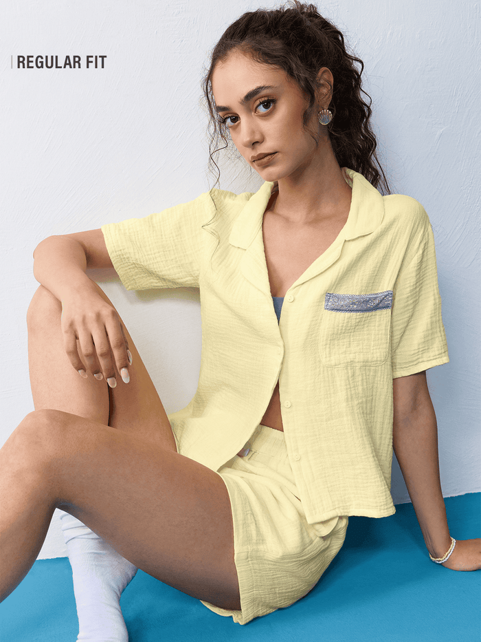 Solids: Lemon Lullaby Women Lounge Shirts