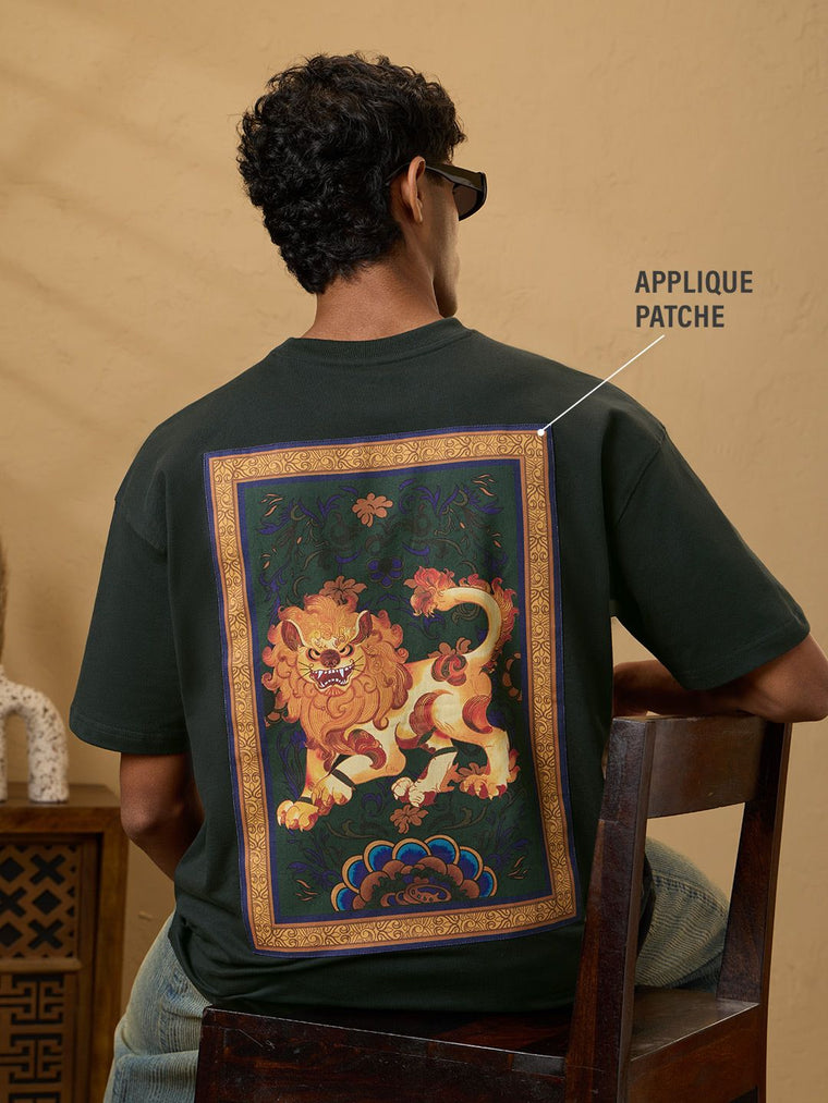 Tibetan Tales: Majestic Lion Oversized T-Shirts