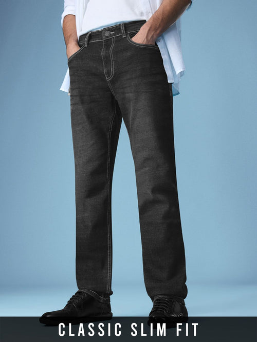 Classic Slim Fit Jeans: Charcoal Grey Men Classic Slim Fit Jeans