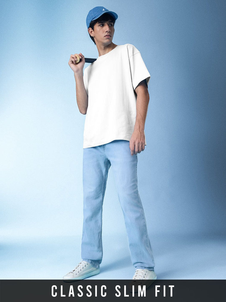 Classic Slim Fit Jeans: Light Wash Blue Men Classic Slim Fit Jeans