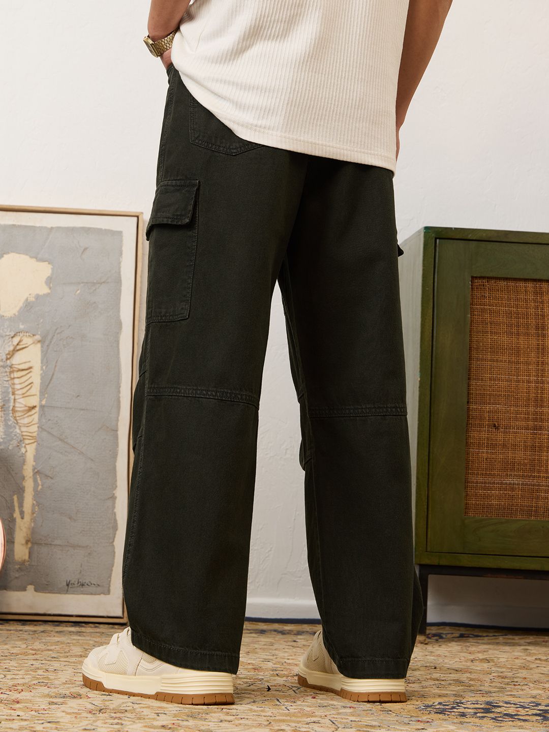 Cargo Denims: Dark Sage Men Cargo Jeans