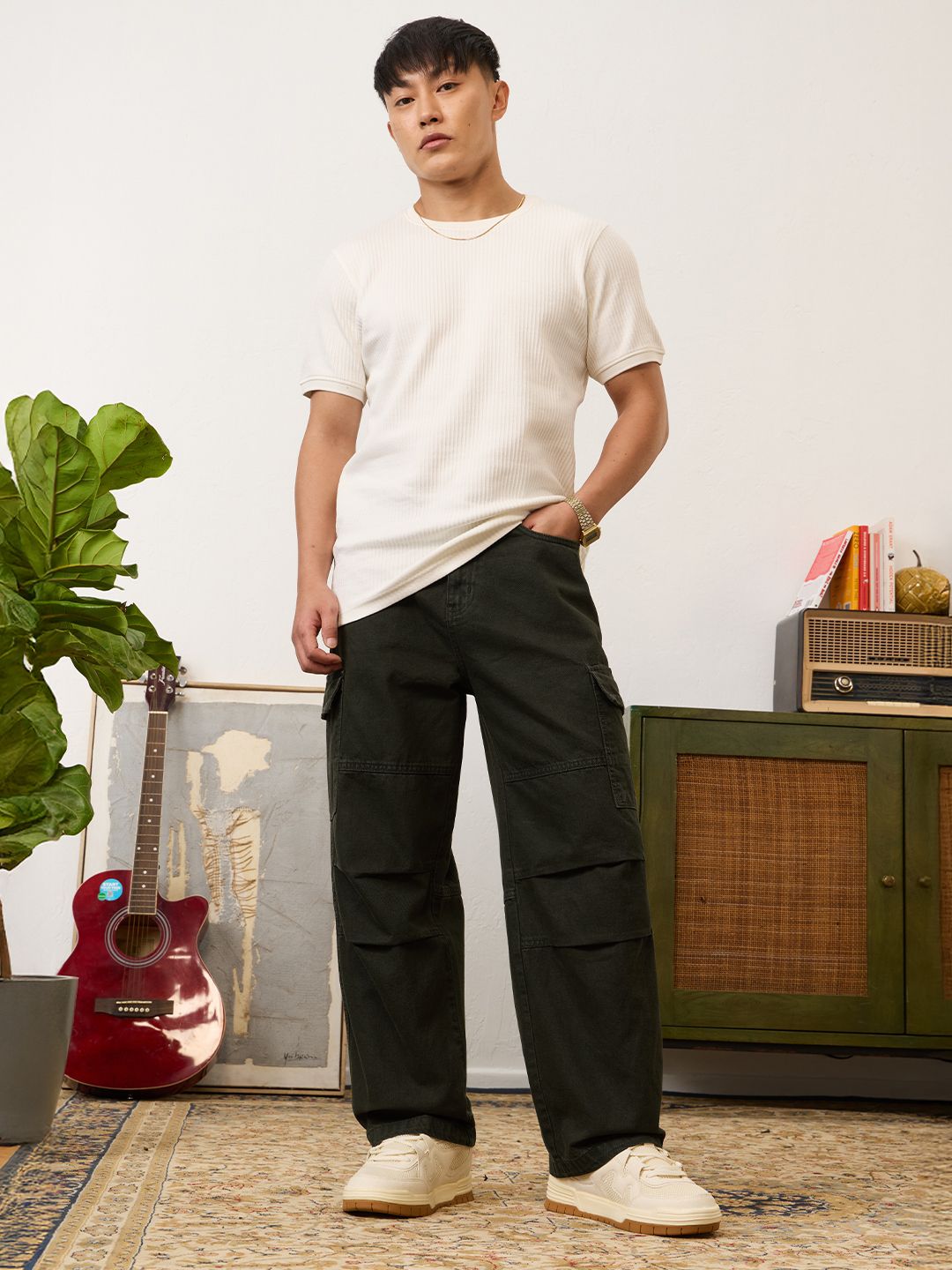 Cargo Denims: Dark Sage Men Cargo Jeans