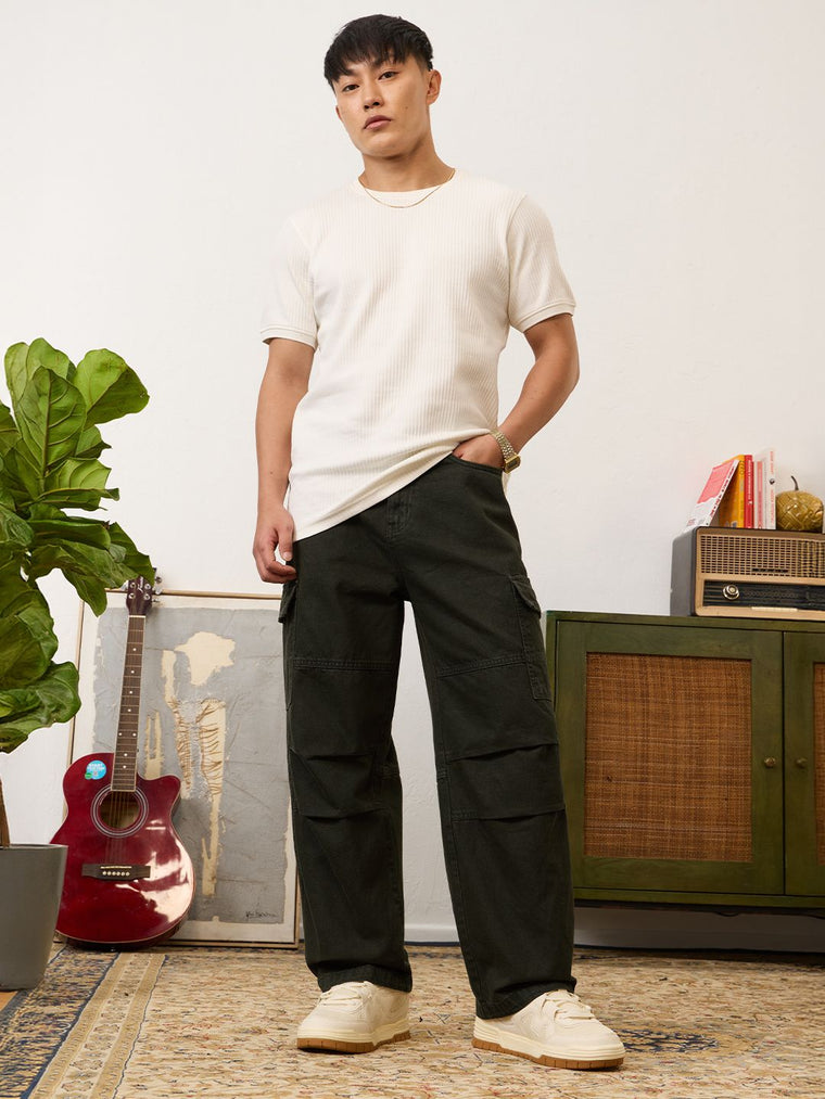 Cargo Denims: Dark Sage Men Cargo Jeans